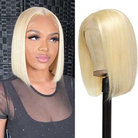 UTIDE 613 Blonde Bob Wig 13x4 HD Lace Front Human Hair Pre Plucked Brazilian Straight 10 Inch Short Wigs with Baby Hair 150% Density Free Part For Women