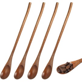 4 Pcs Long Wooden Honey Spoon, Wooden Coffee Spoon, WoodenTasting Spoons Stirring Spoons for Mixing Coffee Tea Beverage Dessert Stir Spoon (Style 1, 23 * 2.5cm)