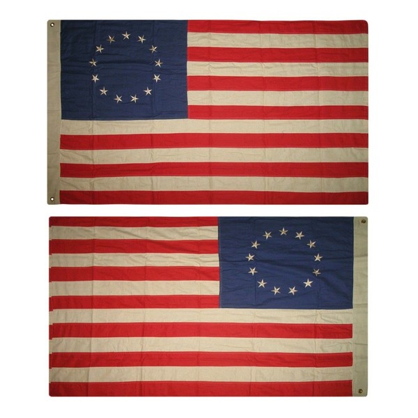 "Flags & Signs" 3x5 Embroidered Sewn Betsy Ross Tea Stained