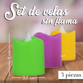 J.H. Company Set 3 Pcs Vela Led Luz Rgb Decorar Fiesta Colores Dzlz-04