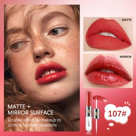 Double Head Matte Lipstick - Matte Lqiuid Lipstick Lip Gloss Moisturizing Nutritious Lip Gloss Set, No-transfer base colour (107#)