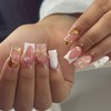 French Tip Press on Nails Summer Fake Nails Medium Square