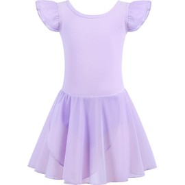 MdnMd Baby Toddler Girls Dance Ballet Leotards Skirt Ballerina Dresses Outfit Snap Crotch Button Ruffle Sleeve (Lavender Purple, 1-2 Years)