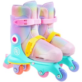 JajaHoho Roller Skates for Kids, Adjustable Convertible 2-in-1 Skates, Age 3-7,Junior Size 7-12, Tri-Wheels to Inline Skates 3 Wheels, Inline Skates for Boys Girls Toddler (Macaron) - Color: Macaron, Size: XS (US 7J-11J)