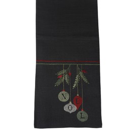 Embroidered Baubles & Mistletoe Xmas Noel Runner Festive Christmas Table Linen - Charcoal (26cm x 150cm)