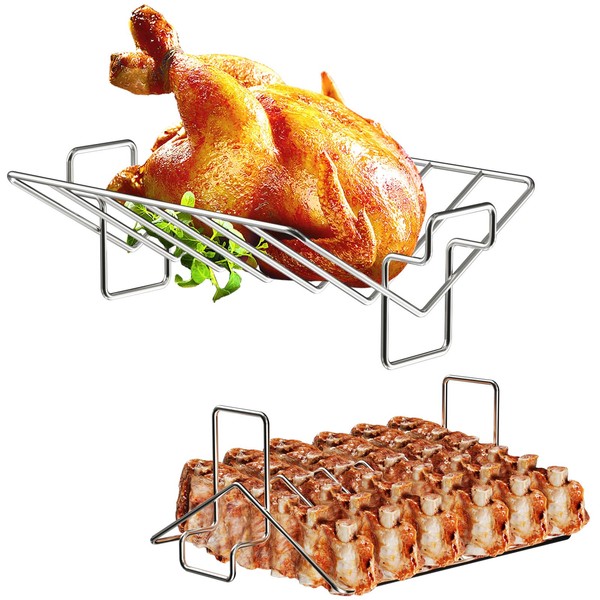 BBQ Future V-Shaped Stainless Steel Roasting Rack, Poultry Turkey Rack for Roasting Pan, Universal BBQ Rib Racks for Big Green Egg, Kamado Joe, Large BGE Smoker, Grills and Ovens