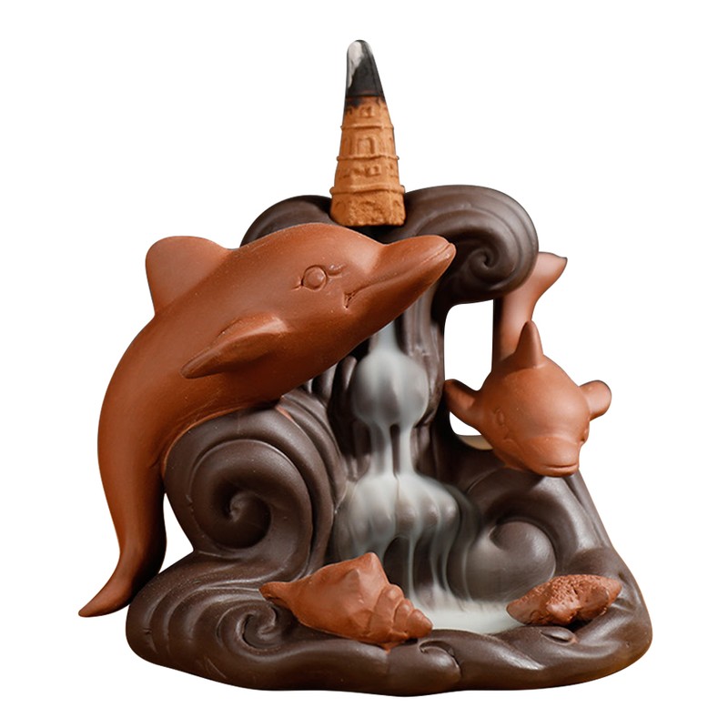 Ornamental Backflow Incense Burner Incense Holder Home Ornament with Dolphin