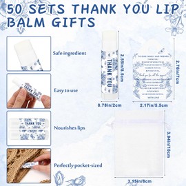 Fumete 50 Pcs Blue Floral Chinoiserie Lip Balm Favors Bulk, Wedding Thank You Gift Set with Organza Bags and Cards, Baby Shower Favors, Bridal Shower Party Return Gifts for Guests