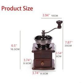 Eitonbu Wooden Manual Coffee Grinder Vintage Style Hand Coffee Mill Burr Coffee Grinder with Ceramic Hand Crank,Wooden Manual Coffee Grinder Cleaning Brush, (Dark Brown Upgraded Version）