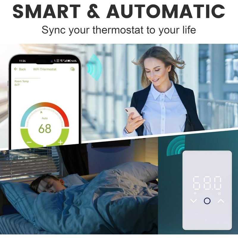 MAXKOSKO WiFi Smart Thermostat with Touchscreen LED Display 120V/240V