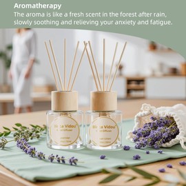 Binca Vidou Reed Diffuser Set Lavender & Linen Natural Scent Theme Oil Diffusers with Sticks for Home Office Bathroom Aromatherapy Decor 1.69oz x 2
