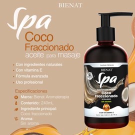 Bienat | Aceite Masaje Coco Fraccionado 240ml | Sin Aroma | Vehicular