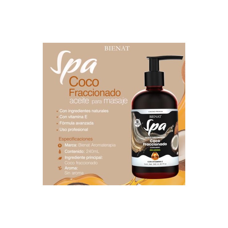 Bienat | Aceite Masaje Coco Fraccionado 240ml | Sin Aroma