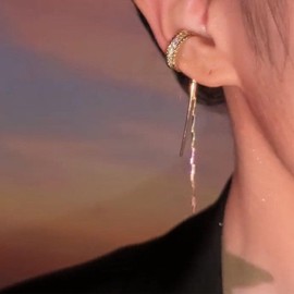 Inilbran Boho Crystal Ear Cuff Wrap Earring Gold Rhinestone Cartilage Cuff Earring Vintage Tassel Chain Drop Earrings Minimalist Non Piercing Ear Clip Cuff Wrap Earrings Jewellery, Zinc, No Gemstone