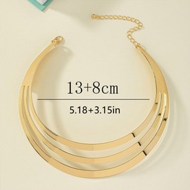 DZSYJKTM Large Chunky Gold Layered African Choker Necklaces for Women Statement, Exaggerated Silver Thick Wide Metal Necklace Western Ethnic Party Costume Jewelry (Gold)