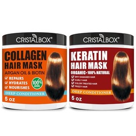 Paquete de 2 mascarillas de colágeno para el cabello y queratina, tratamiento capilar de queratina, tratamiento de reparación acondicionamiento profundo mascarilla de tratamiento capilar para cabello