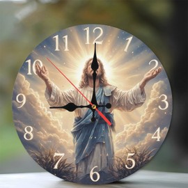 Lancholy 10-Inch Silent Wooden Wall Clock, Jesus Christ Wall Clock Religious Gift Christian Home Decor ” Silent Non-Ticking Clock, Battery Operated (AA Batteries Not Included), Artistic Home Decor