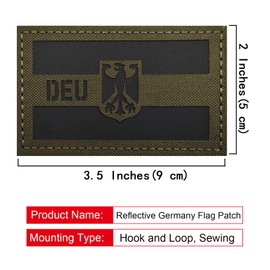 EmWoot 2PCS Germany German Flag Patches Eagle Emblem IR Infrared Reflective Laser Cut Tactical Morale Patch Hook and Loop(Army Green)