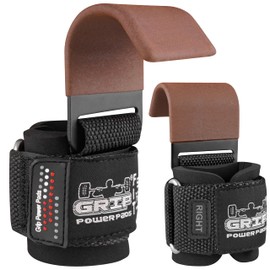 Heavy Duty PRO Metal Lifting Steel Hooks Power Weightlifting Set of 2 Premium Thick Padded Workout Hook Gloves (Women-Wrist Size Small/Medium, Brown)