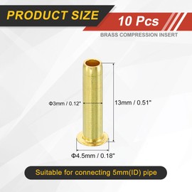 uxcell 10Pcs Fit for 3mm(1/8") Tube ID Brass Compression Fitting, Insert Tube Support Compression Sleeve Fitting, Sleeve Ferrules for Water Oil Air Pipe
