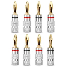 EXQUIMA 8PCS Banana Cable Plugs, 24K Gold Plated 4mm Speaker Connectors, Easy Install Connectors For High Fidelity Sound Systems, Universal Fit For Av Amps & Receivers