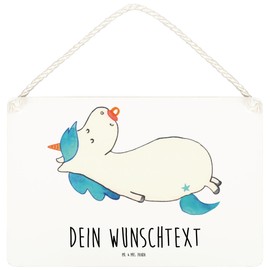 Mr. & Mrs. Panda Personalisiertes Deko Schild Einhorn Schnuller DIN A6 - Personalisierte Geschenke, Deko Schild Mit Herz Und Text, Lustiges Deko