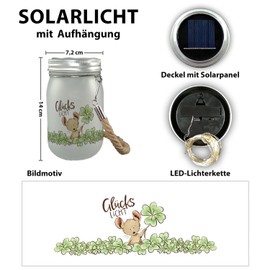 speecheese Mouse Solar Light with Saying Lucky Light a Cute Decorative Light as Lucky Charm Motif Lucky Light Decorative Lamp Mason Jar Solar Lucky Lamp Clover Drawing for Women Handle in