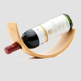 FOWSEEK Bamboo Wine Rack, Single Wine Bottle Holder for Countertop, Unique Self Balancing Wine Holder for Wine Bottle Display Storage, Wine Organizer Shelf for Bar Kitchen Cabinet Dining Room