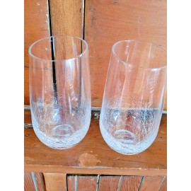 Pier 1 (2) Pier 1 One Angled Rim Crackle Glass Tall Flat Tumblers Highball Barware 6"