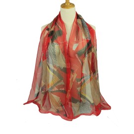PANTONIGHT Long Chiffon Red Scarf Printed Multi-colors Sheer Lightweight Scarf For Womens (COL 760)