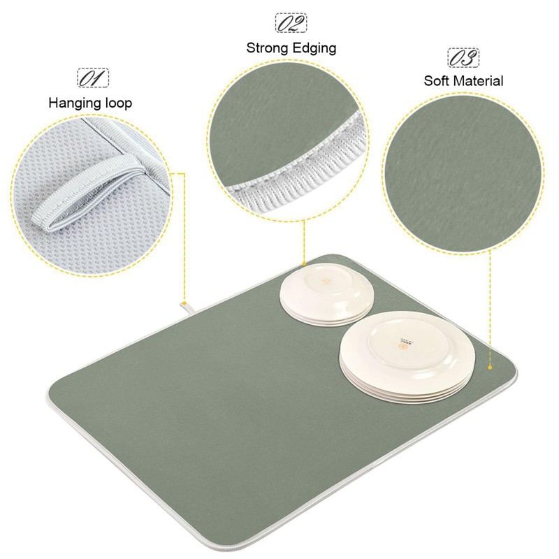 Dish Drying Mat 18x24 For Kitchen Counter Sage Green Absorbent