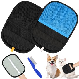 Hysagtek Tierhaarentferner Handschuh - 2 Stück Fell Magnet & Katzenbürste Unterfell, Handschuh Tierhaarentfernung Antistatische, für Hunde und Katzen