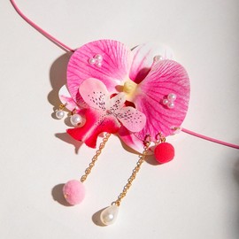 Bethynas Boho Orchid Flower Choker Necklace with Beads Pendant Artificial Floral Long Suede Rope Wrap Collar Necklace Hawaiian Beach Party Neck Accessory for Women, Adjustable, plastics, No Gemstone