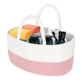 ArcaGuru Cotton Rope Storage Basket, Empty Storage Baske for Gifts, Rope Room Shelf Storage Basket for Towels, Snacks, Bathroom Toiletries Storage, White & Pink