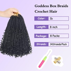 Mebeli Goddess Box Braids Crochet Hair,8inch Pre Looped Boho Box Braids Crochet Hair with curly Ends,8pcs Bohemian Crochet Braid Synthetic Hair Extensions for Black Women(8inch,#1B)