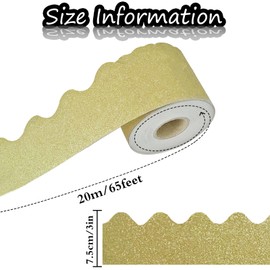 65 Feet Trim Bulletin Borders Stickers, Board Trims Shiny Decorative Border Trims Sparkle,Scalloped Borders,for Classroom Party,Classroom Decoration Strips（Gold）