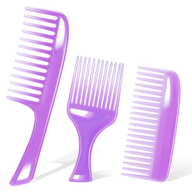 Roshtia 3 Pieces Wide Teeth Comb No Handle Detangler Shower Smooth Hair Large Tooth Comb Set for Curly Long Wet Hair (Purple)