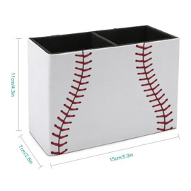 Quteprint Pen Holder, Pencil Holder for Desk Organizer, Baseball Lace Sport Ball PU Leather Pencil Cups Desktop Stationery Storage Makeup Brush Holder Pen Organizer for Office Home