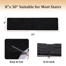 MATAHUM Non-Slip Carpet Stair Treads,15pcs 8" X 30" Black Stair Treads for Wooden Steps Indoor, Reusable Indoor Stair Runners for Elders, Kids, Pets