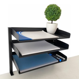 UISKOOPW Clamp On Desk Shelf for Office Classroom Organizers,Paper File Letter Trays Organizer for Desk Stackable,On or Under Desk Document Tay Organization (Black 3Tier)