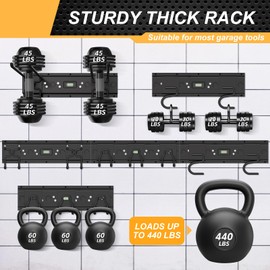 Garden Tool Organizer Wall Mount 48 Inches Yard Tool Rack Heavy Duty Storage Rack with 7 Adjustable Hooks, Anti-Rust and Easy Installation for Brooms Mop Snowboard Rakes Shovels Weed Eater Wait