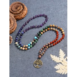 JSDDE 108 Mala Prayer Beads Wrap Bracelet 7 Chakra Crystal Stone Necklace Healing Gemstone Necklaces for Yoga Meditation