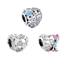 H.ZHENYUE 925 Sterling Silver Charms for European Bracelets and Necklace Animals Mouse Duck Cat Princess Cartoon Beads for Women Bracelets Necklace 3 Pieces/Pack, Silver, Cubic Zirconia