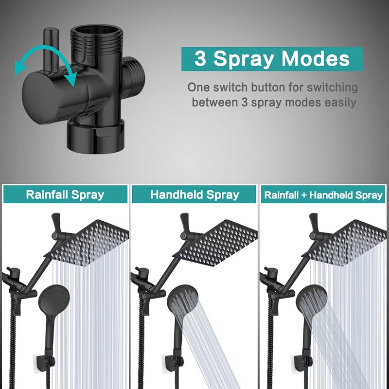 Tudoccy Shower Head, 8‘’ High Pressure Rainfall Shower Head/Handheld Shower