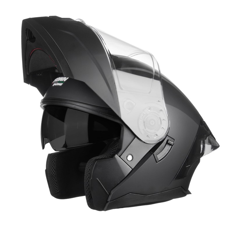Crown Racing Modular Motorcycle Helmet with Flip-Up Design, Matte Black,