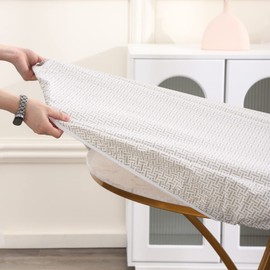 Round Vinyl Fitted Tablecloth with Flannel Backing Elastic Edge Design Table Cover Waterproof Oil-Proof PVC Table Cloth Stain-Resistant Wipeable for Round Table