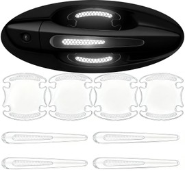JRSMBCG 8pcs Clear Car Door Handle Scratch Protector，Clear-Transparent & 3D Carbon Fiber-Marking,Anti Scratch,Universal Auto Door Handle Anti Scratch Cover Guard (White)