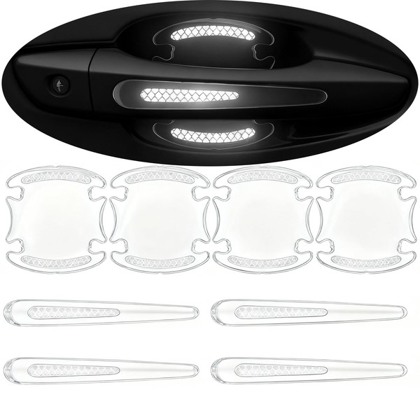 JRSMBCG 8pcs Clear Car Door Handle Scratch Protector，Clear-Transparent & 3D