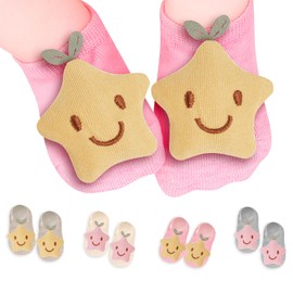 4Pairs Baby Girls Socks Cartoon Non-Slip Low Cut Ankle Socks with Grips Set for Newborn Infant Babies Girls 0-12 Months