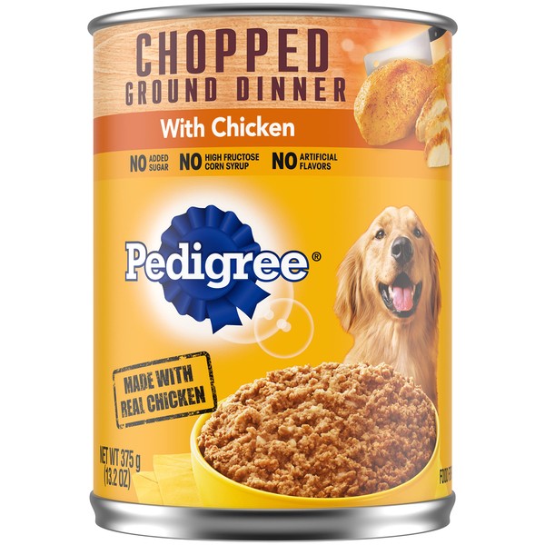 PEDIGREE CHOPPED GROUND DINNER Adult Canned Soft Wet Dog Food with Chicken, 13.2 oz. Cans (Pack of 12)